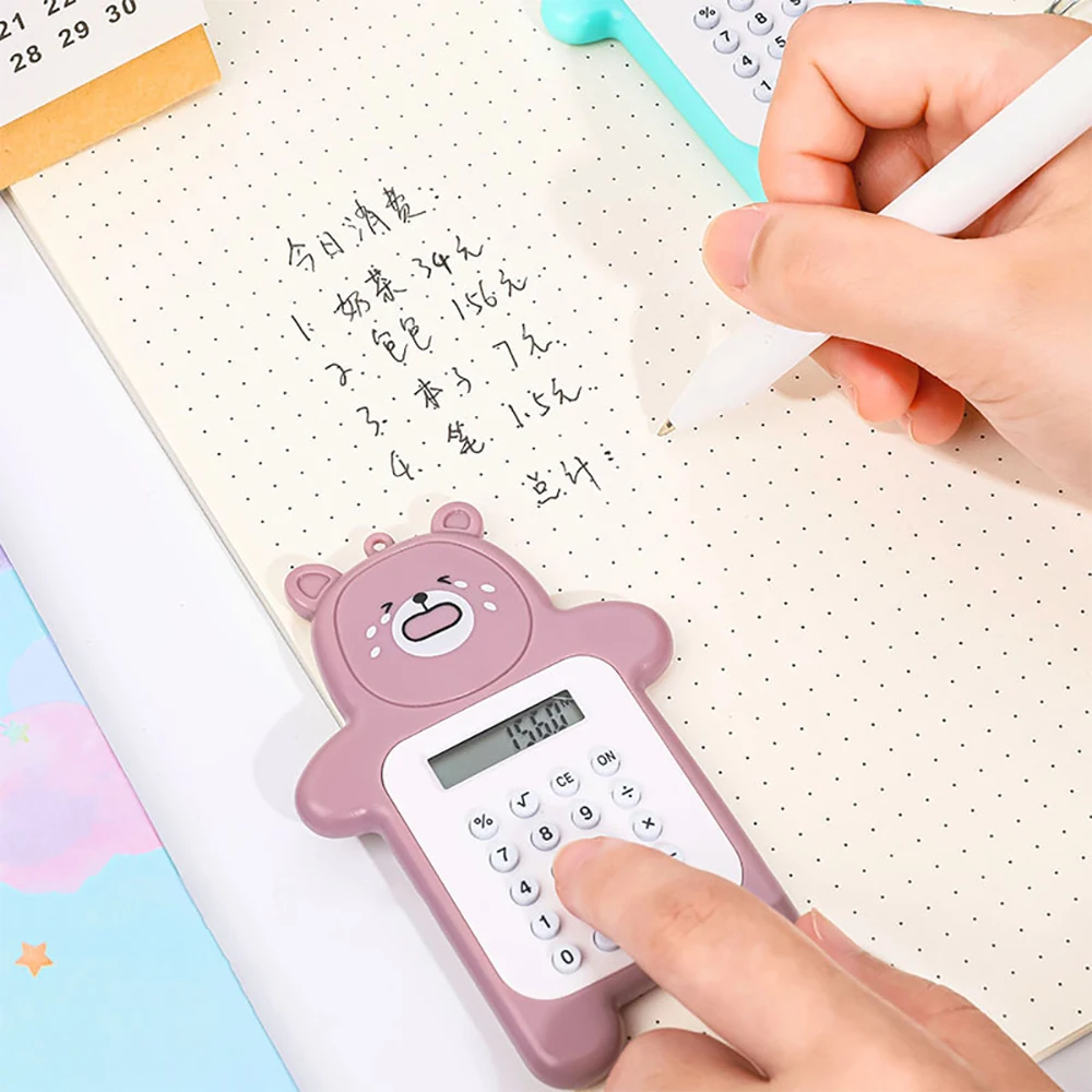 Mini calculatrice de poche portable pour enfants, affichage à 8 chiffres, dessin animé, bouton fin, mignon, fournitures scolaires