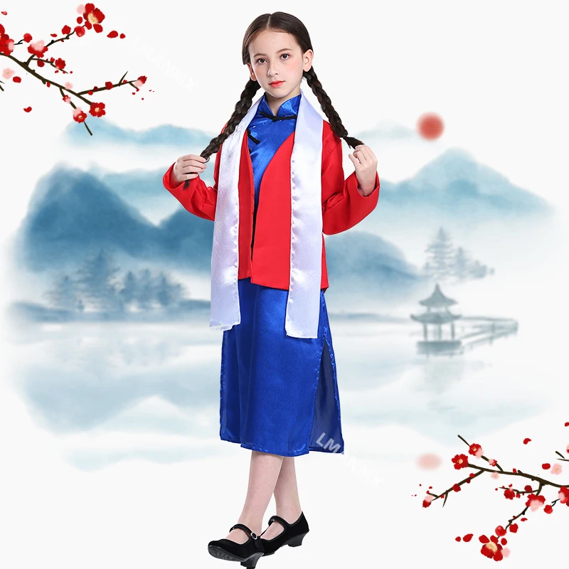 Kostium występu Jiang Jie haftowany czerwoną flagą, kostium występu dramatycznego, kostium męczennika dziennikarza