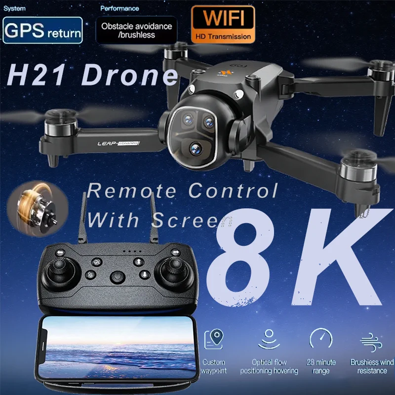 

2025 H21 Дроны 8K Профессиональные с аккумулятором HD Аэрофотосъемка Пульт дистанционного управления Самолет HD Двойная камера Квадрокоптер БПЛА Игрушка в подарок