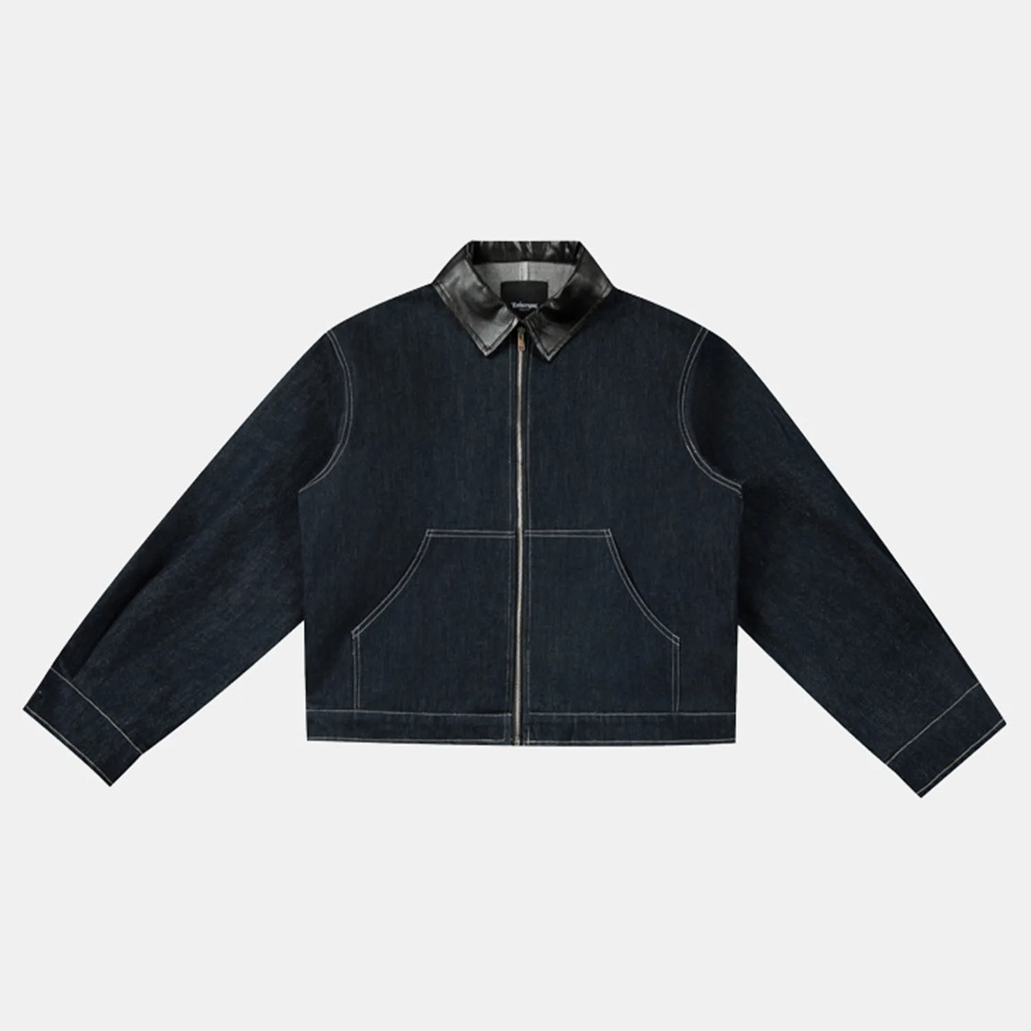 

2026 Vintage Leather Collar Splice Denim Biker Jacket Men Korean Streetwear Fashion Loose Casual Short Jeans Cargo Jacket Coat