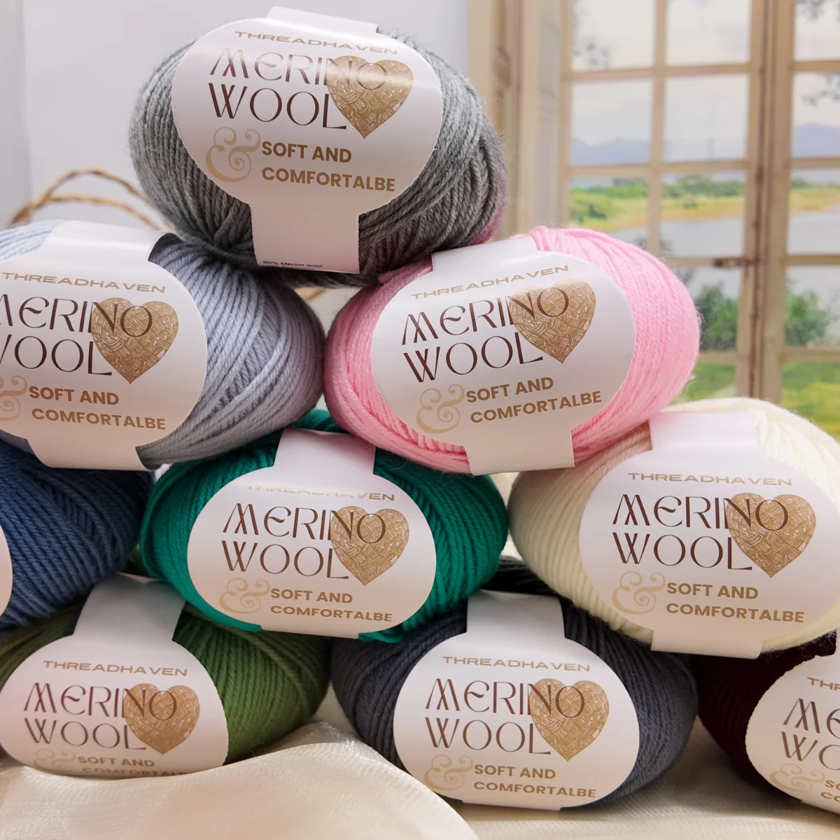 10er-Pack Merinowolle-Garn, je 50g, Weiches & Warmes Strick- und Häkelgarn, 90% Merinowolle, 10% Polyester – Detail 6