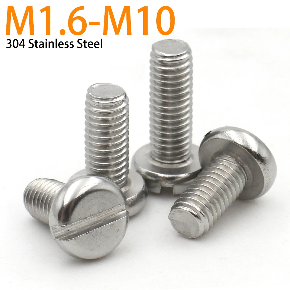 2/5/10/50pcs M1.6 M2 M2.5 M3 M4 M5 M6 M8 M10 304 A2-70 Stainless Steel GB65 Slot Column Slotted Cap Round Head Screw Bolt