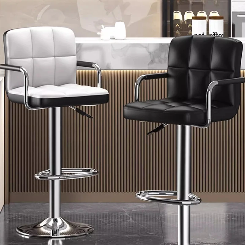 

Designer Leather Barstools Black Adjustable Modern Bedroom Minimalist Bar Stools Ergonomic Comfortable Sillas Unique Furniture