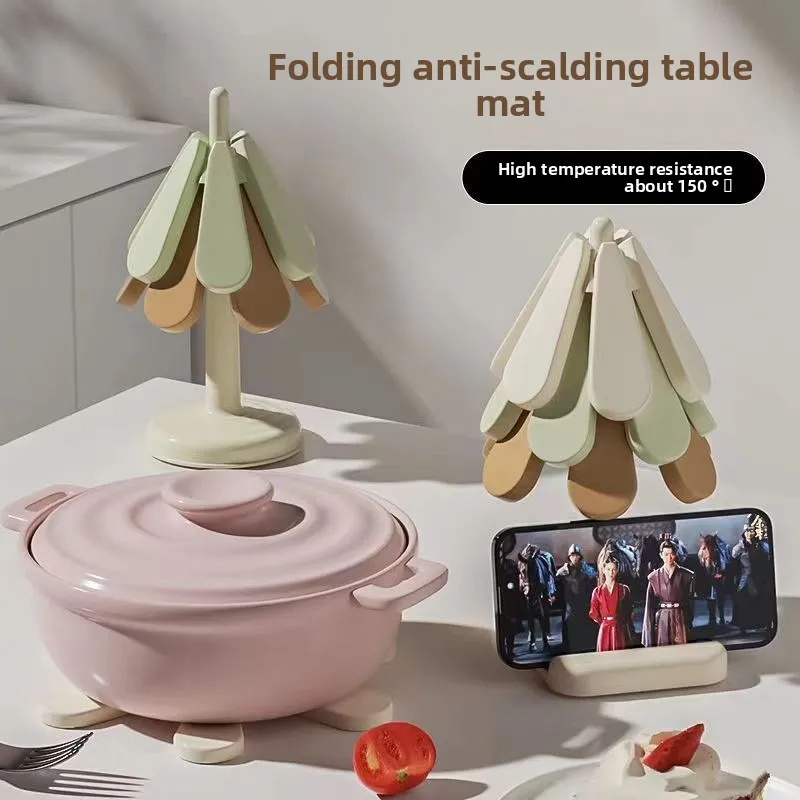 

Silicone Mat Dishes Tree Design Trivet Set Coaster Teapot Hot Pots Stand Insulation Pad Placemats Dining Table Gift Table Mat