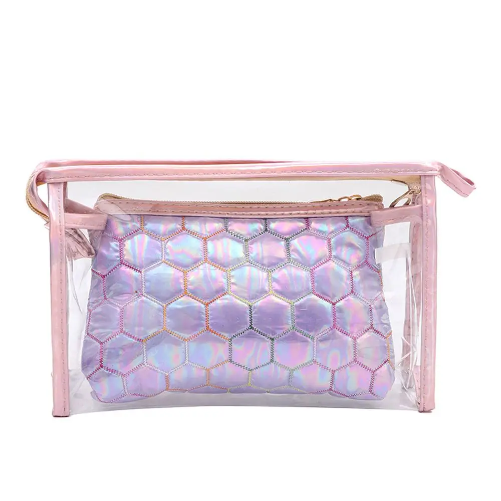 2pcs/set Korean Style Earphone Bag Traveling Lipstick Bag Storage Bag Football Lines Bag Transparent Cosmetic Bag Makeup Bag