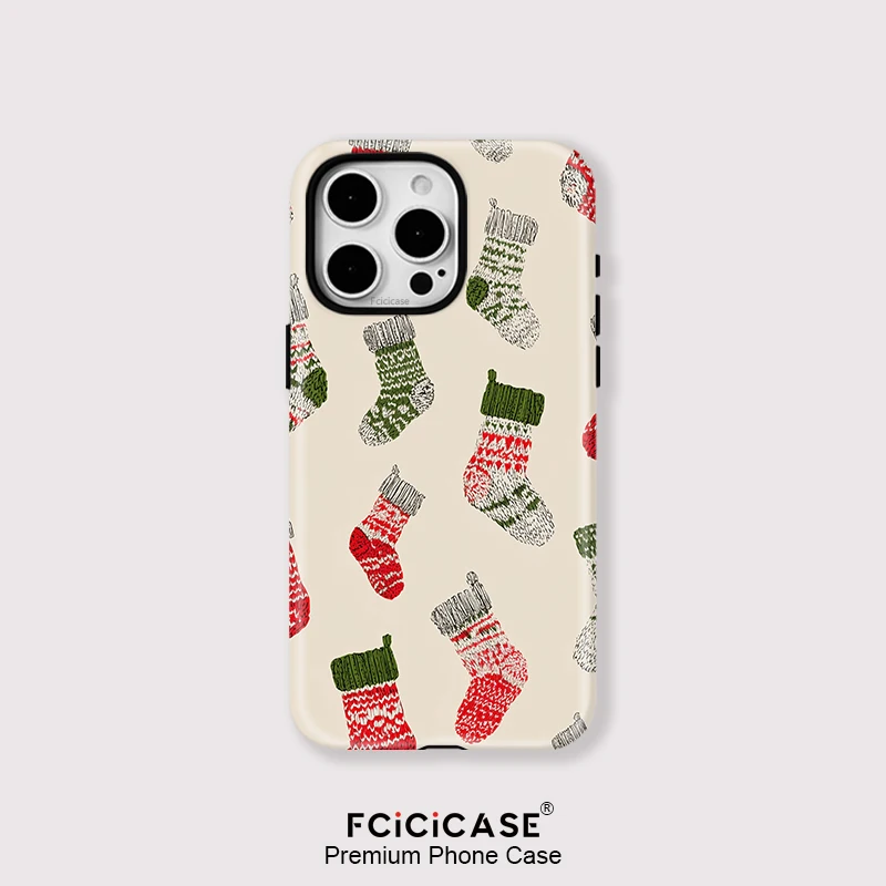 Fcicicase 크리스마스 양말 프린트 폰 케이스 아이폰 17 16 15 프로 맥스 12 13 14 플러스 11 프로 매트 마그네틱 마그세이프 커버