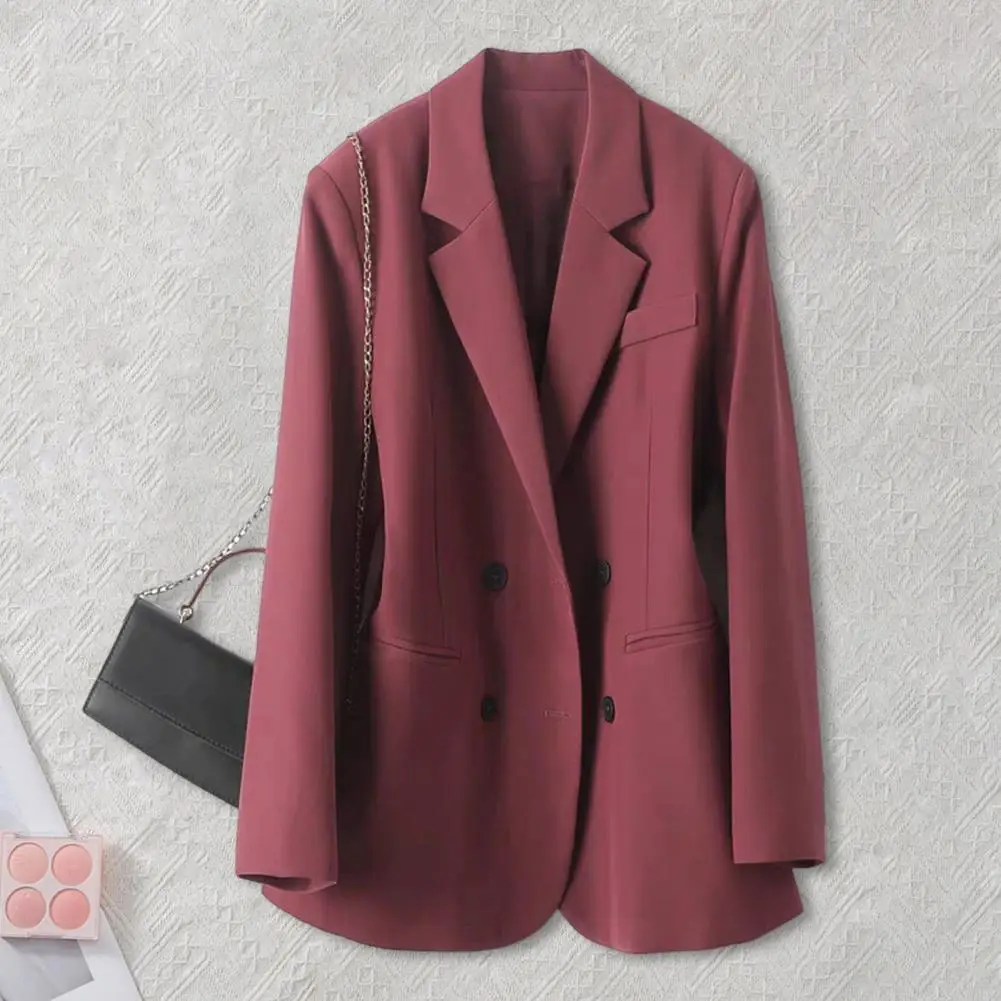 Manteau imbibé élégant pour femme, veste à double boutonnage pour femme, revers monochrome, manteau de bureau pour femme avec poches pour professionnel