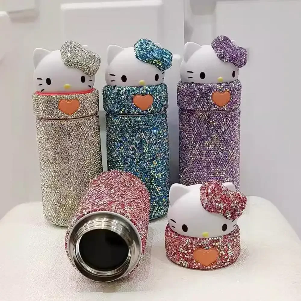 

Sanrio Hello Kitty Kawaii 316 Thermos Cup Cartoon Anime Car Water Cup Covered with Diamonds Cup Cute Girlfriend Festival Gift