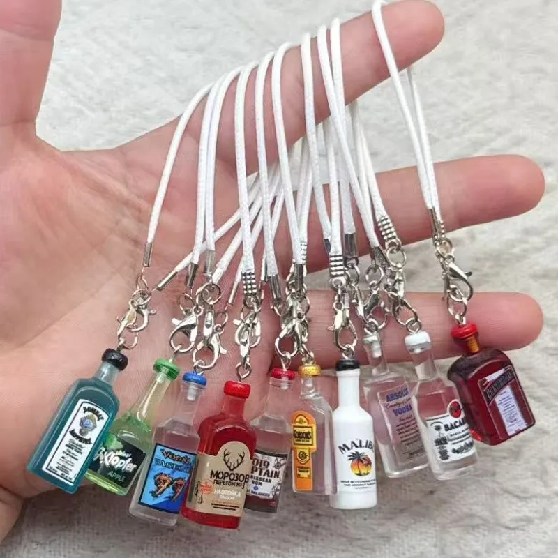10pcs Resin Simulated wine bottle Phone Chain Key Lanyard Schoolbag Charm Pendant Bag Keychain Jewelry Gift for Girls And Kids