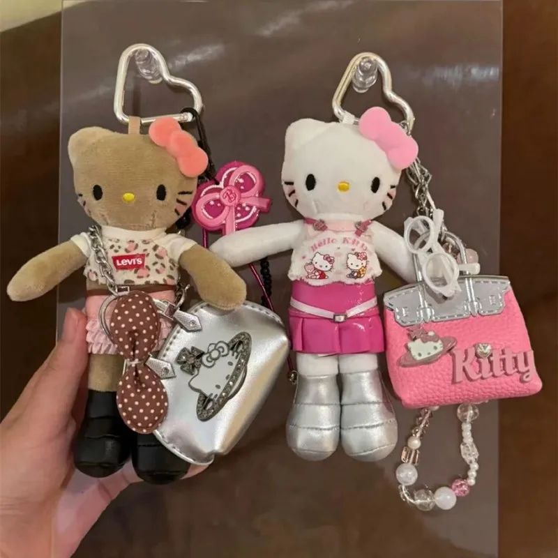 

Hello Kitty с леопардовым принтом, длинные ноги, плюшевая кукла, брелок Kawaii, черная кожа, Kt Cat, подарок на день рождения, пушистая мягкая игрушка, кулон