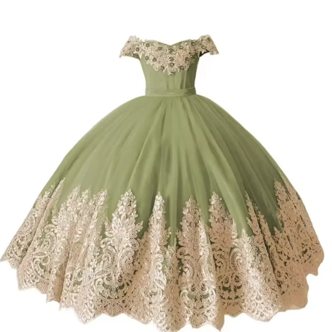 Vestido de niña de flores con hombros descubiertos y lazo lujoso bordado dorado rojo rosa para niños fiestas de cumpleaños bodas Banqu