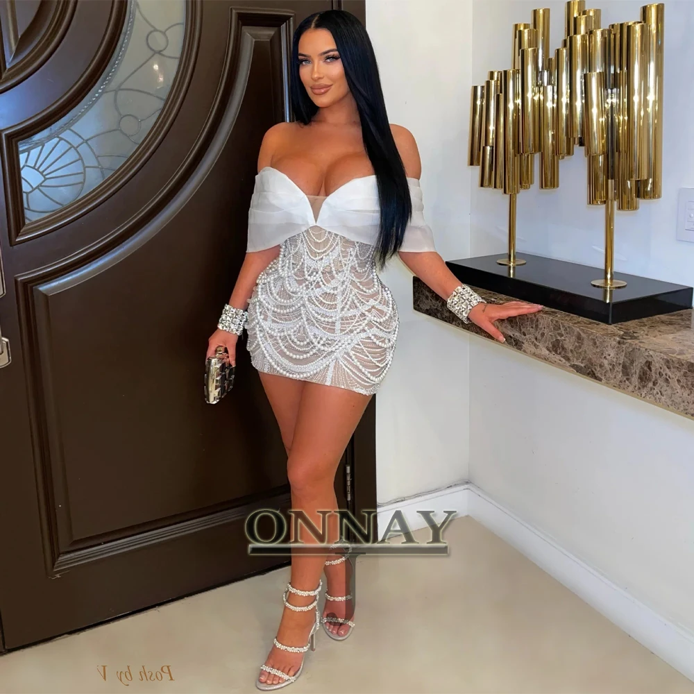 

Индивидуальные необычные жемчужные платья для встречи выпускников с открытыми плечами и бисером, плиссированное коктейльное платье для выпускного вечера на заказ, Vestidos De Noche