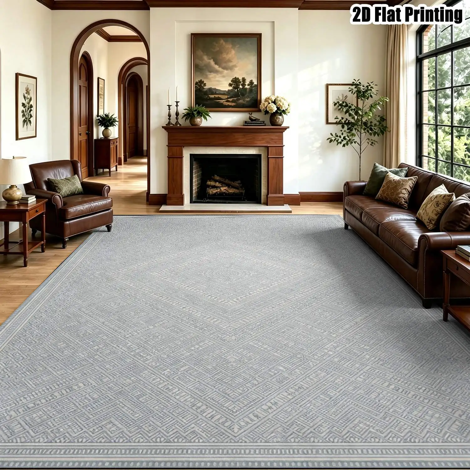 1Pc 2D Printed Blue-Grey Geometric Nordic Carpet, Suitable for Modern/European Minimalist Decor, Multi-Size, Machine Washable, Ideal for Multi-Scene Home Use
