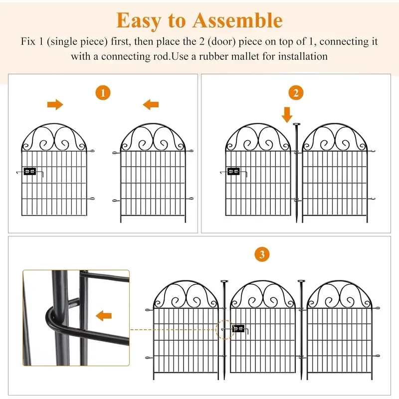8-Panel Dog Digging Barrier Farm Fence 36 In(H)*17.5 Ft(L) Heavy Black Metal Temporary Outdoor Yard Defense Reusable