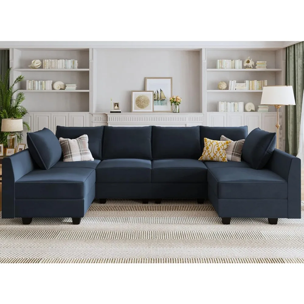 

Sectional sofa,Velvet U Shaped Couch with Reversible Chaise,6 Seater with Storage Seat ,Living Room Sofas.