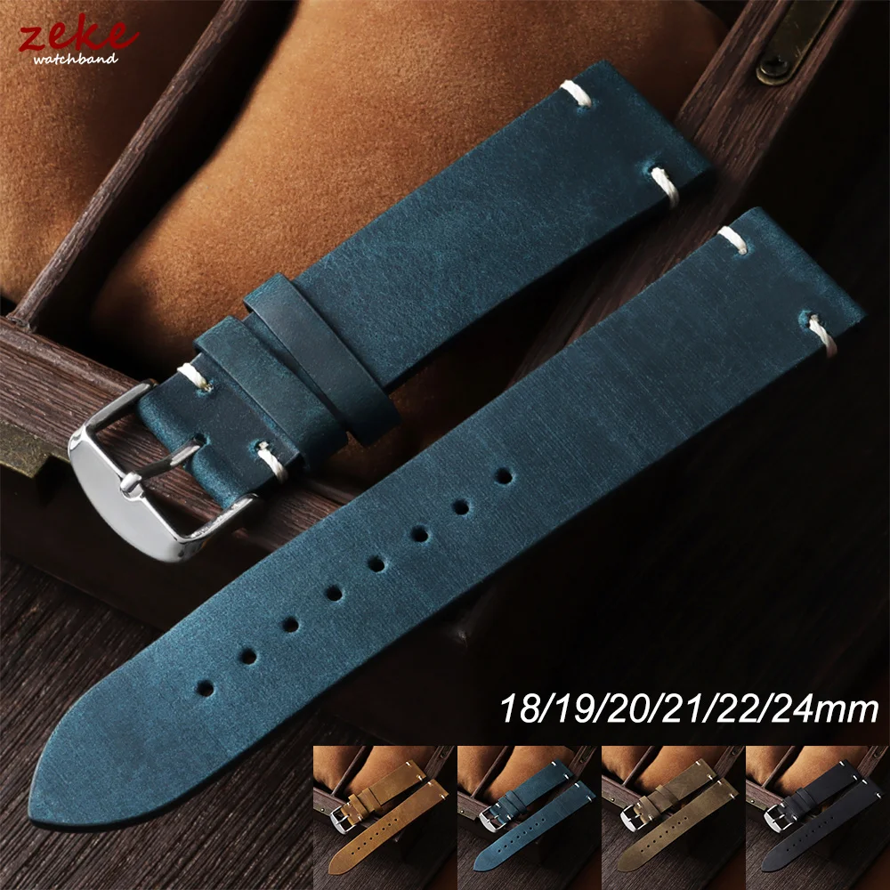 Bracelet de montre vintage en cuir huilé souple 18mm 19mm 20mm 21mm 22mm 24mm pour Seiko, bracelet de montre en cuir de vachette pour homme, bracelet de montre en cuir Crazy Horse
