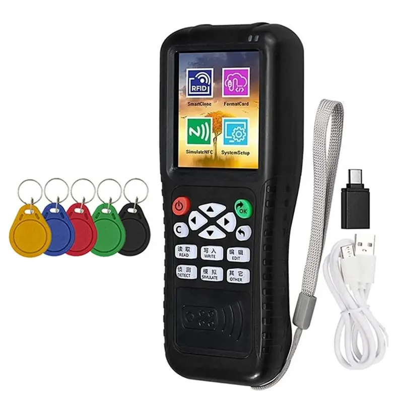 ●X100 RFID Smart Card Reader Writer +5XUID Keychain RFID Duplicator ID IC Card Programmer Encrypted Key Copier