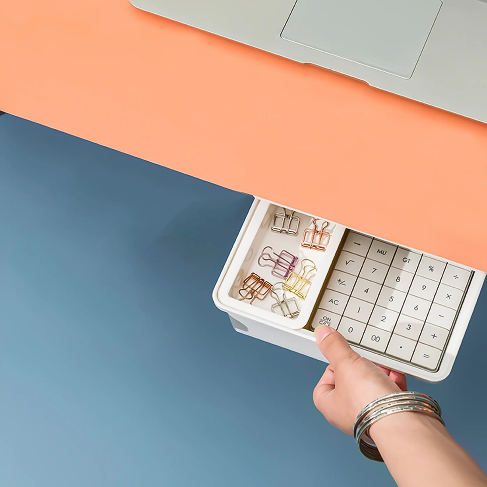 

Desk Bottom Organizer Hidden Drawer with Cover White M Size ABS PP Material Storage Box for Pens Rulers Jewelry Files