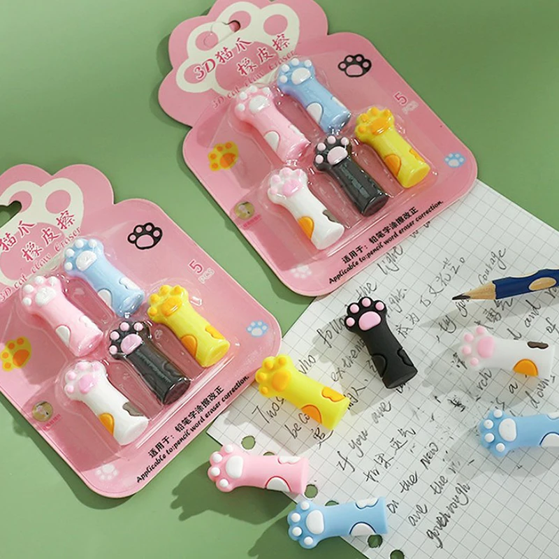 5Pcs Kawaii Cat Pencil Cap Cartoon Silicone Ballpoint Pen Caps Topper Pencil Cover For Kids Extender Stationery School Supplies