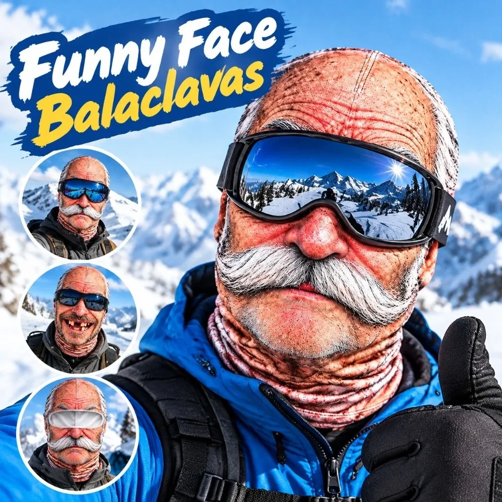3D Face Printed Old Man Balaclava Full Coverage Breathable Eye Hole Face Mask White Mustache Elastic Novelty Headwear