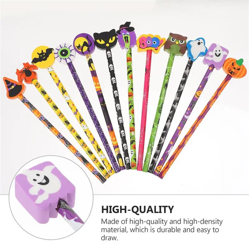 24Pcs Halloween Pencils Practical Children School Cartoon Wooden Drawing Painting Pencils Pencils with Erasers  (Random Color)