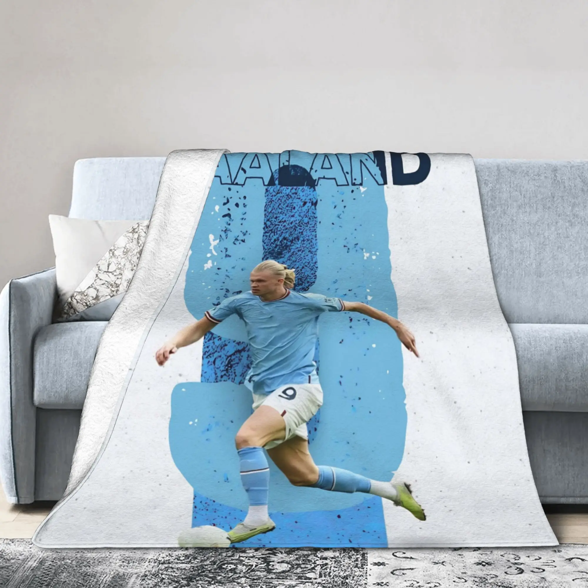 Haalands Knitted Blankets Number 9 Football Soccer Wool Throw Blankets Bed Sofa Printed Lightweight Bedspread