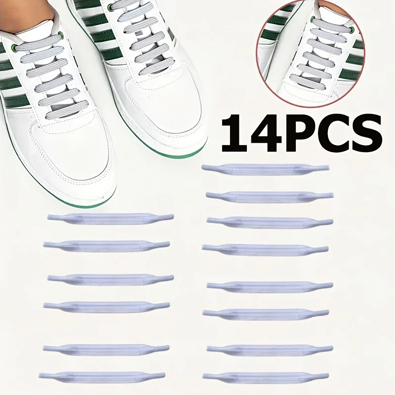 14 Stück elastische, flache Schnürsenkelschnallen, einfache und schnurlose Lazy-Schnürsenkel für Sportschuhe, einfach zu installieren.