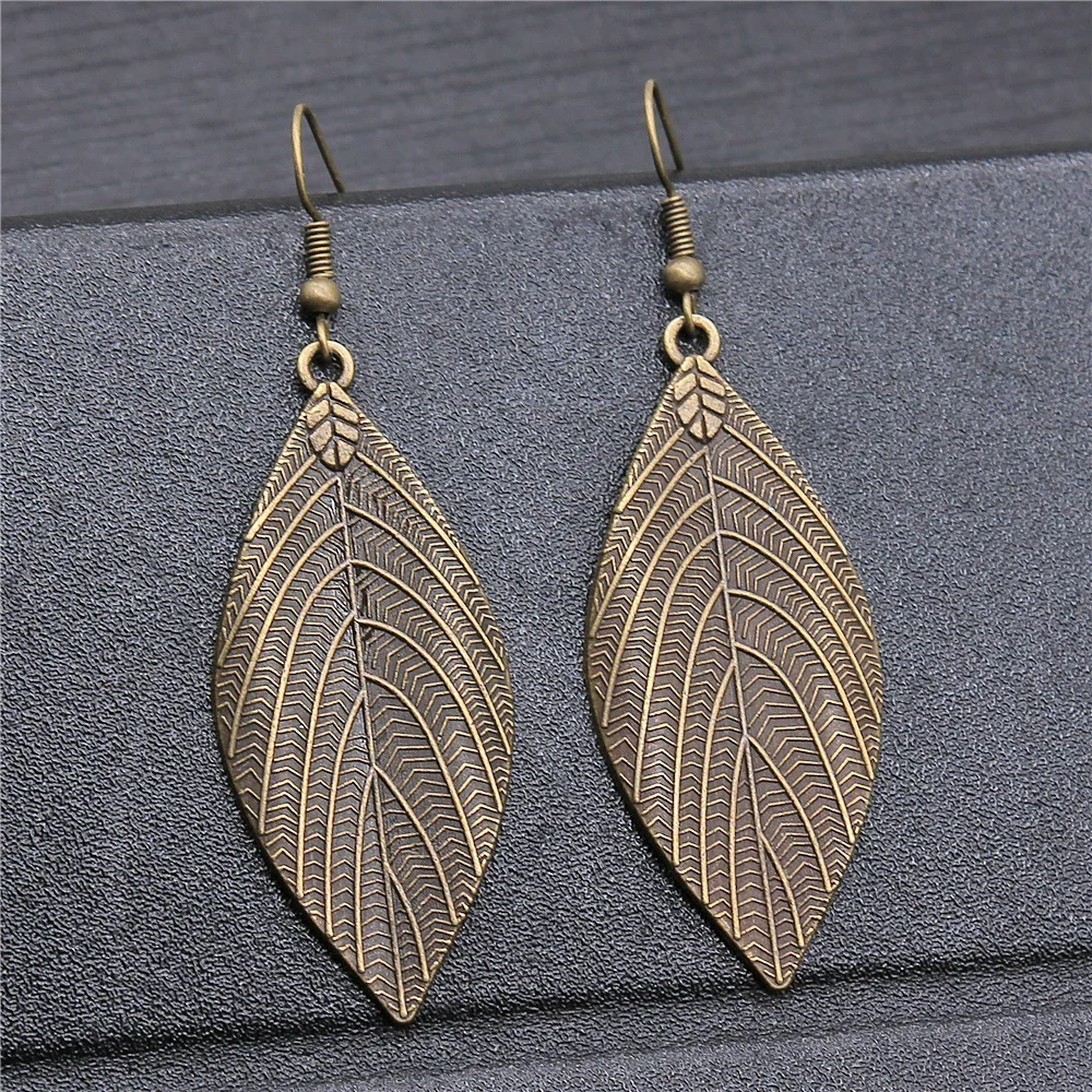 Fashion Vintage Simple Design Antique Bronze Color Leaves Pendant Earrings Women Vintage Drop Earrings