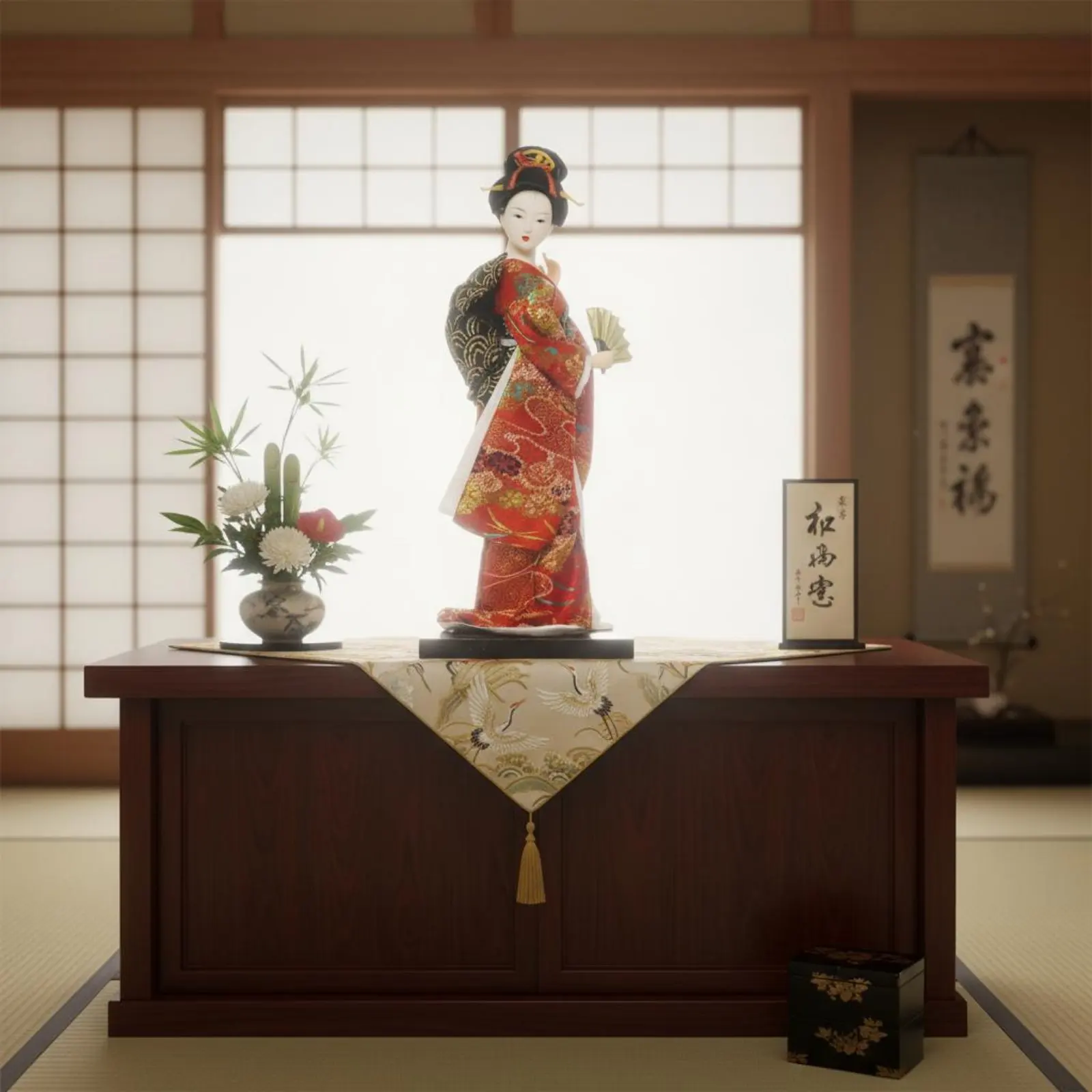 Japanese Geisha Doll Handmade Craft Traditional Japanese Doll Desktop Statue Detailed Costume House Decoration for Desktop view 4