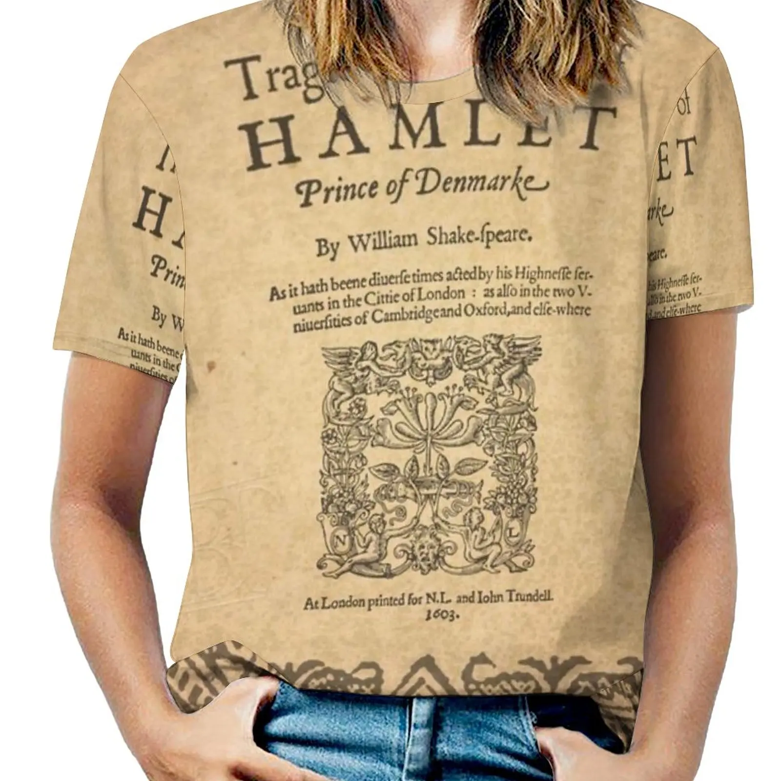 Shakespeare , Hamlet 1603 Fashion Print Women Ladies Girls T-Shirt Harajuku Round Neck Short Sleeve Tops & Tees Shakespeare