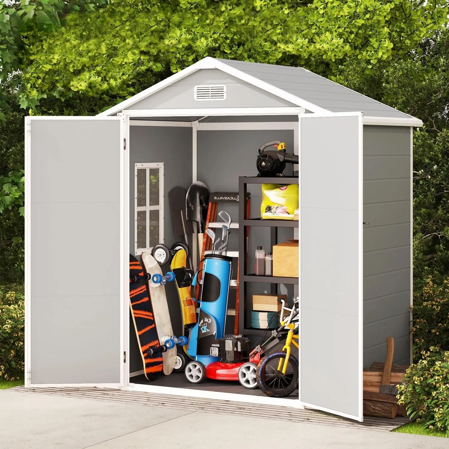 Plastic Outdoor Storage Shed, Resin Garden Tool Sheds & Outdoor Storage House with Single Lockable Door, Resin Shed,Grey