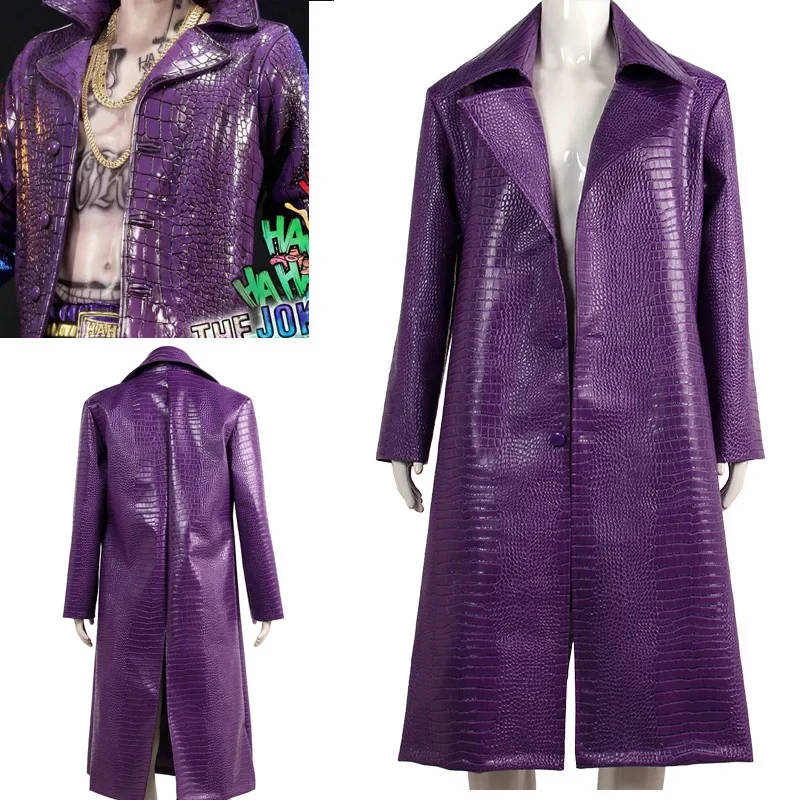 FC6Film Joker Jared Cosplay Leto Coat Purple Leather Clothing  Jacket Windbreaker Halloween Costume Custom Made@FC8！