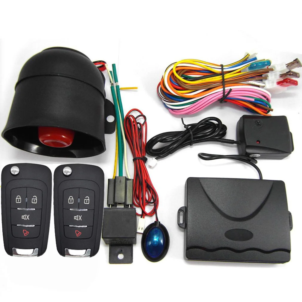 Car Auto Burglar Alarm Protection 2Remote Control Door Lock with Siren Wiring Harness Anti-Theft System Immobiliser Wholesale