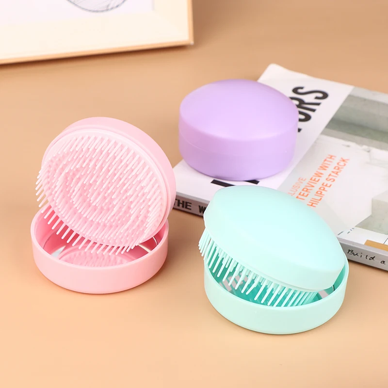 1Pcs Portable Round Pocket Small Travel Massage Comb Girl Hair Brush With Mirror Styling Tools Mini Pocket Mirror