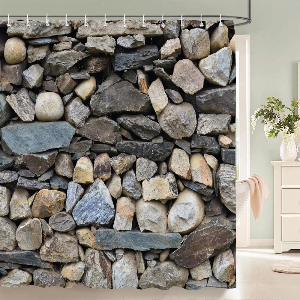 

1 Pcs brick wall and stone print polyester shower curtain bathroom water-blocking partition curtain home decorative curtain