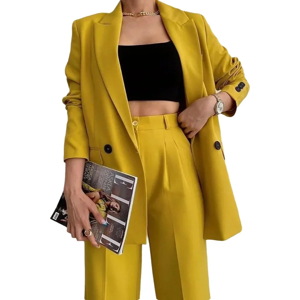 Trajes sencillos de doble botonadura con solapa en pico para mujer, conjunto de chaqueta y pantalones de 2 piezas, conjuntos formales para fiesta de boda, conjuntos de compras para oficina para mujer