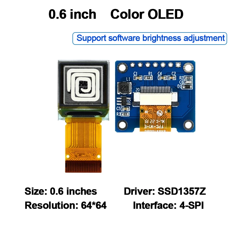 0.6 inch OLED Display 64x64 RGB SSD1357 Driver Highlighted Color Display