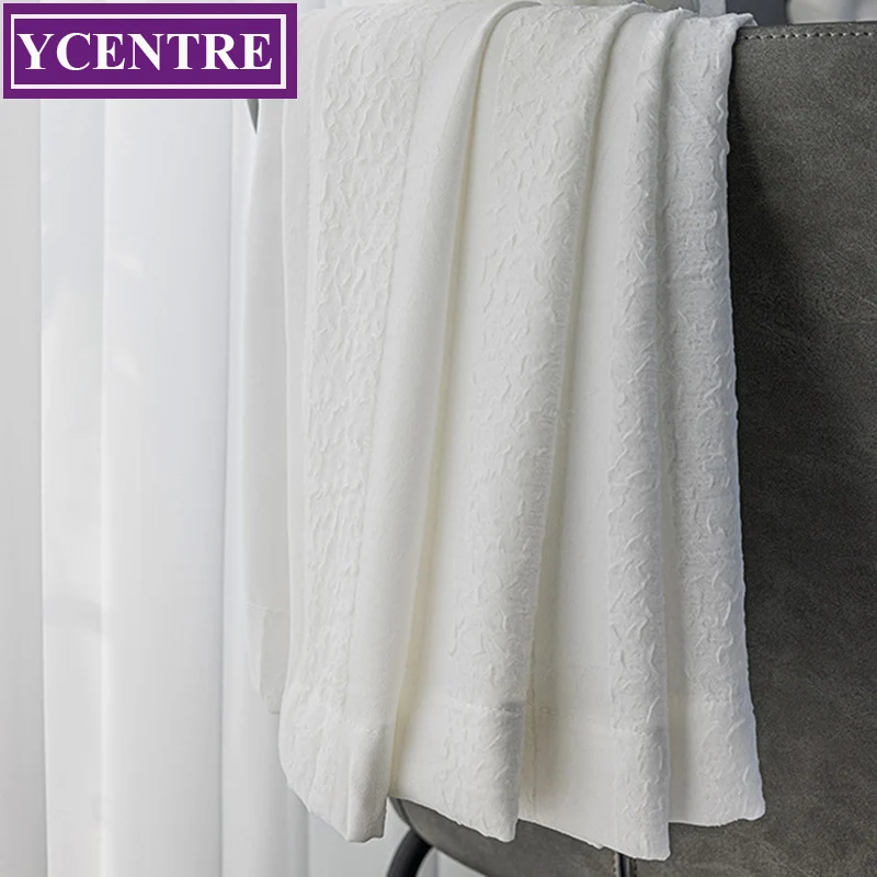 

YCENTRE White Seersucker Sheer Curtains for Living Room Bedroom Decoration Window Cortinas Voiles Tulle Rideaux Pour Le Salon