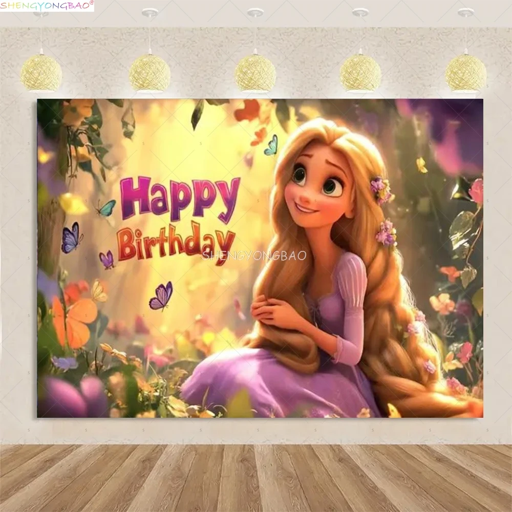 

Disney Tangled Princess Birthday Party Background Rapunzel Fairy Tale Castle Baby Shower Photography Backdrops RF-01