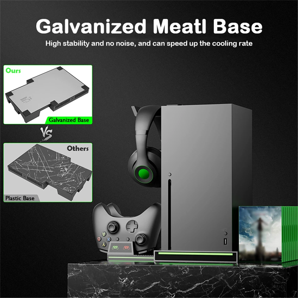 Anfitrião do jogo base de refrigeração para a série xbox x vertical stand gamepad doca de carregamento jogos disco suporte de armazenamento para xbox série x