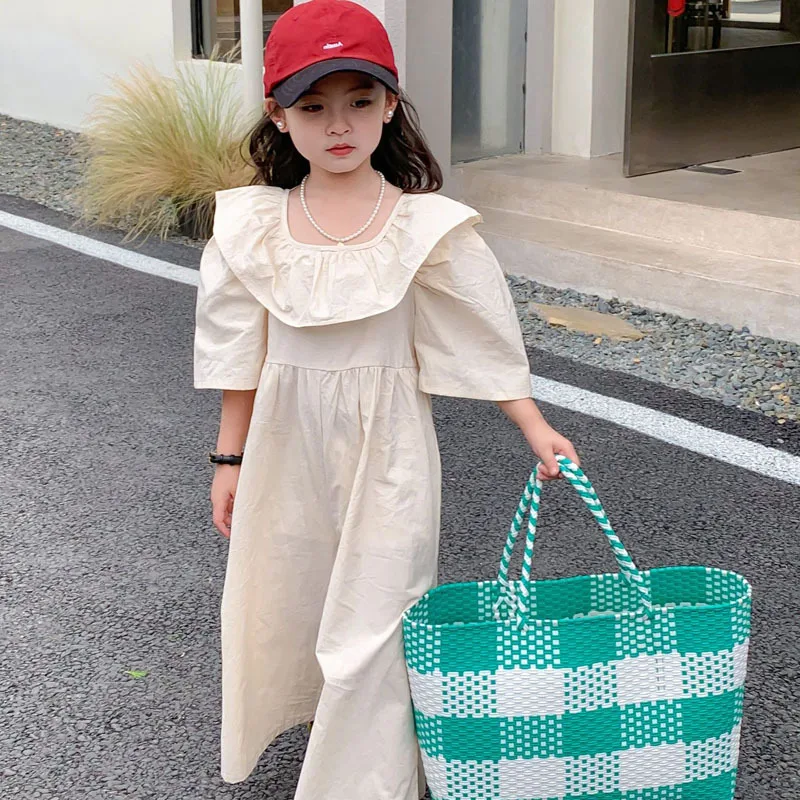 Children's Lotus Collar Jumpsuit Summer Girls' Sweet Wide Leg Pants Kids Pants 3-7 Years Old Fashionable Street Style Clothing