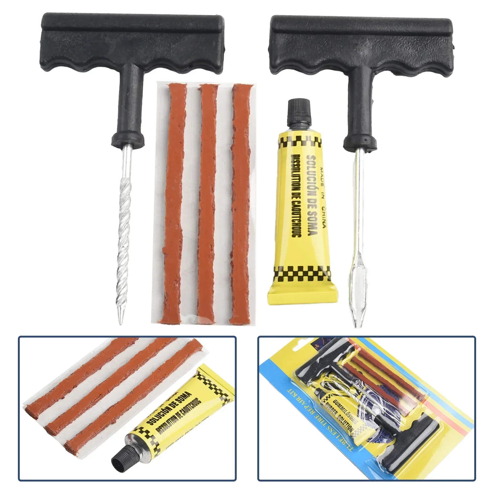 

1 Set Puncture Repairing Kits Car Tire Repair Tools With Rubber Strips Tubeless Flat Tires Repair Tools Auto Accessories