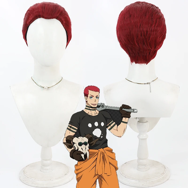 Fire Force Vulcan Joseph Cosplay Wig Halloween 30cm Short Straight Red Heat Resistant Synthetic Hair Party Wigs + Wig Cap