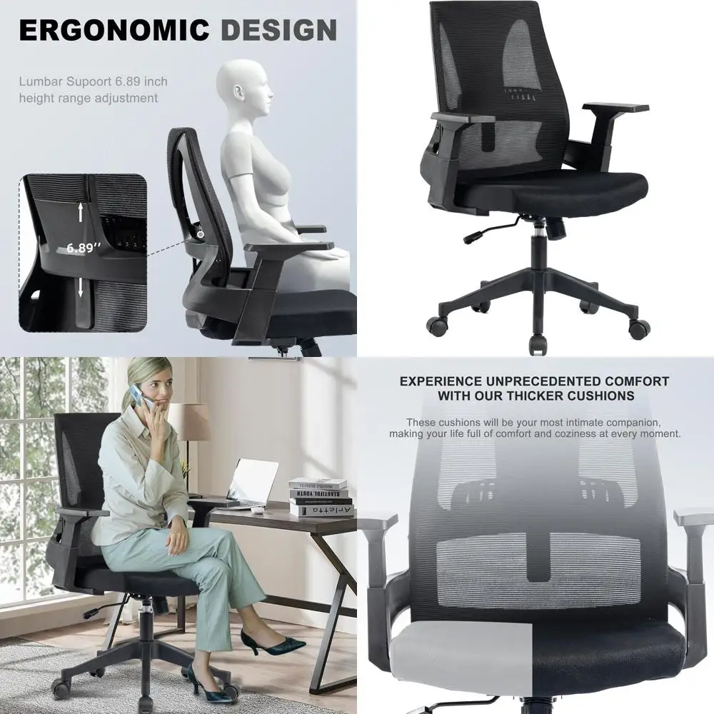 

Heavy-Duty Mesh Ergonomic Big and Tall Office Chair with Adjustable Lumbar Support for Comfortable Home or Conference Use, Black