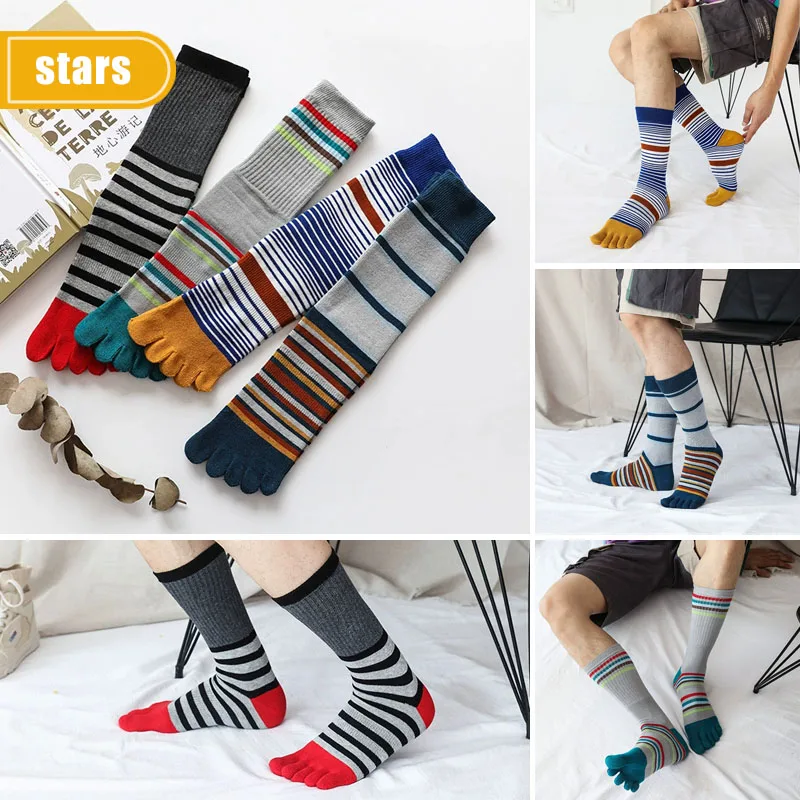 

Man Toe Socks Short Cotton Striped Business Casual Sweat-Absorbing Fashion Party Dress Long Five Finger Happy Socks Gentleman