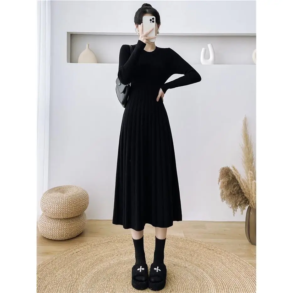 plus Size Winter Dr Casual Knitted Sweater Base Layer Flattering A-Line Skirt for plus Size Women Trendy Korean Sle