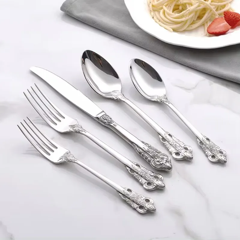 Baroque Royal Vintage Silverware Stainless Steel Flatware  Luxury Wedding Cutlery Set