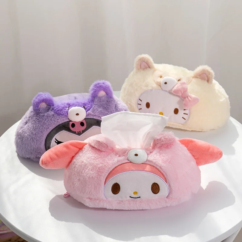 Sanrio Plush Cartoon Tissue Cover Japanese Style Kuromi My Melody Hello Kitty Napkin Holder Tissue Bag Storage Napkins Decor