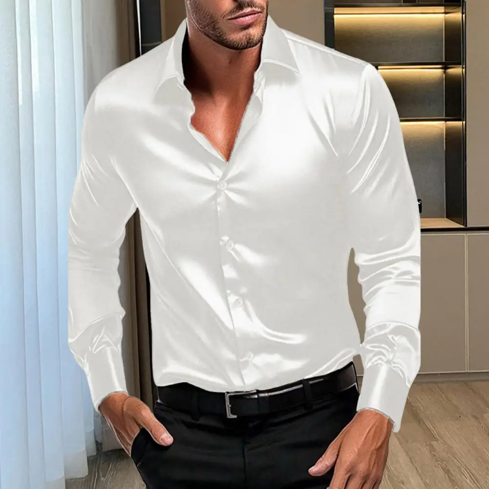 Summer Men's Shirt Long Sleeve Sleeve Shirt Party Evening Dress Holiday Top T-shirt Silk Red Golden Ceremony Top