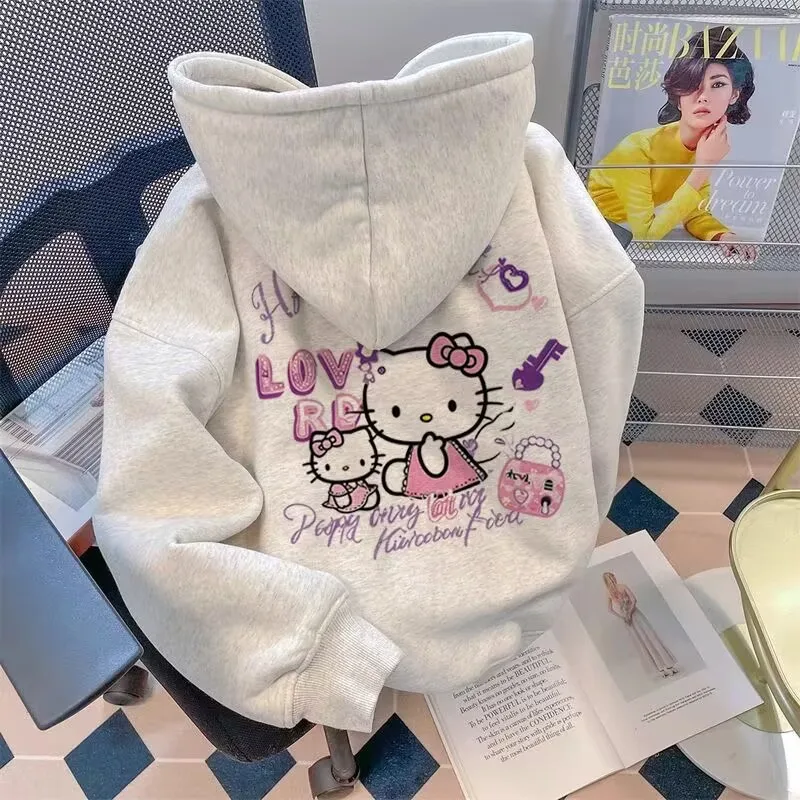 Loose Hello Kitty Anime Hoodie Sweatshirt Y2k Streetwear Women Hoodies Spring and Autumn Simple and Versatile Women Clothing